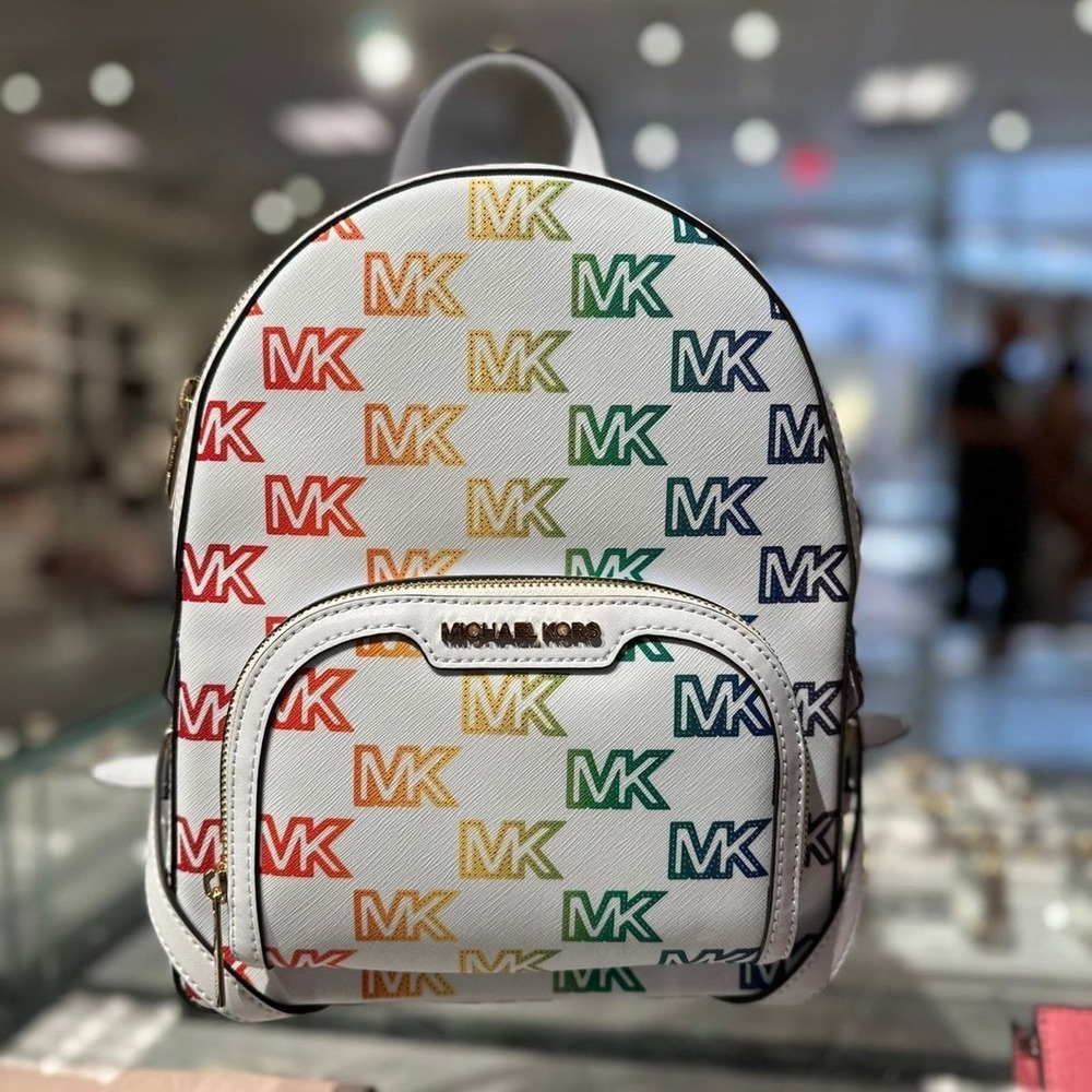 Michael Kors Backpack Jaycee Medium Jet Set MK Signature Rainbow Optic White NWT